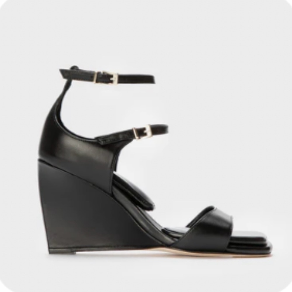 Tamara Mellon black leather wedge sandal